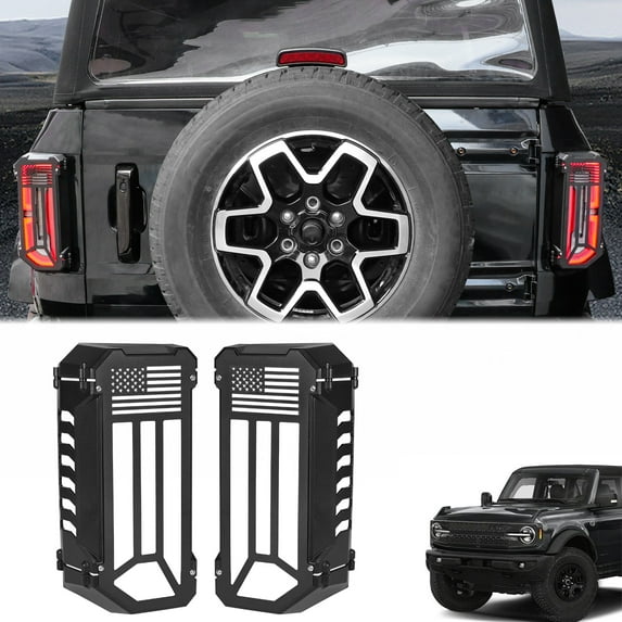 2PCS Tail Light Guards Covers Compatible with for Ford Bronco Offroad 2/4 Door 2021 2022 2023 2024 Rear Brake Light Protector Trim Cover Exterior Accessories (Flag Style)