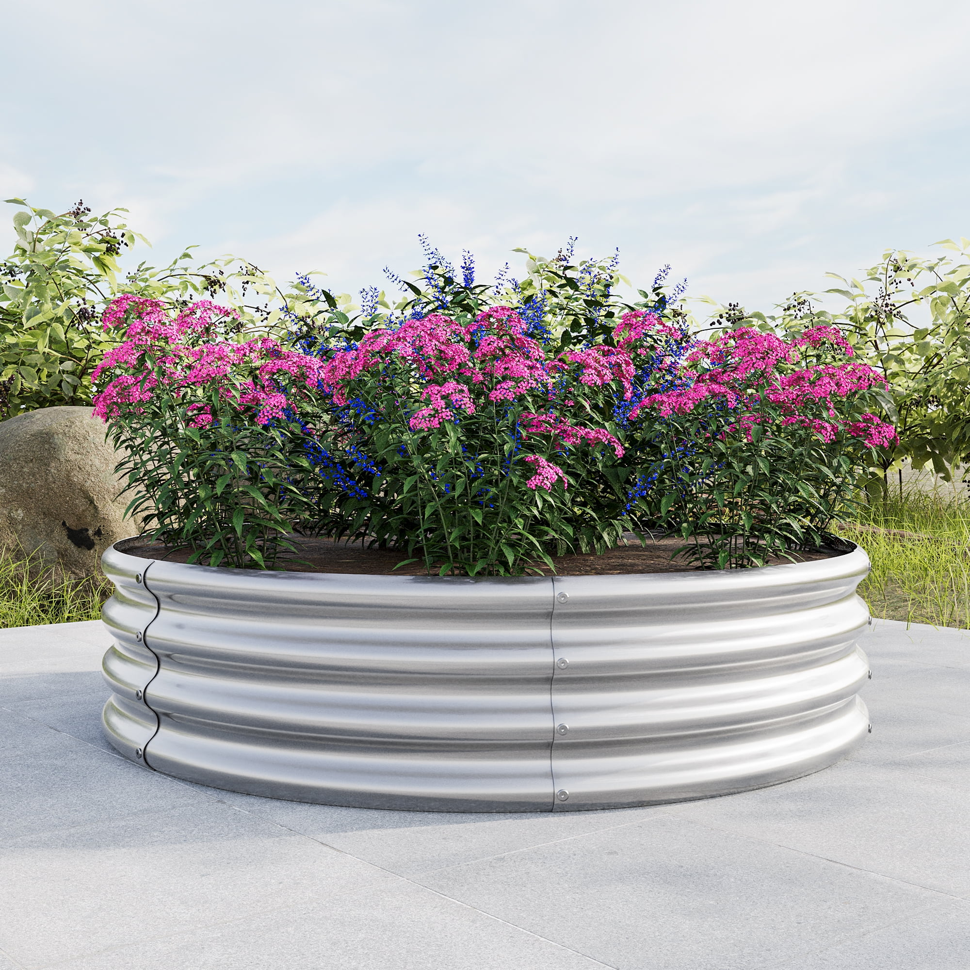 AsterOutdoor 2pcs Tall Round Raised Garden Bed Galvanized Metal Planter Box, 11.4" Height