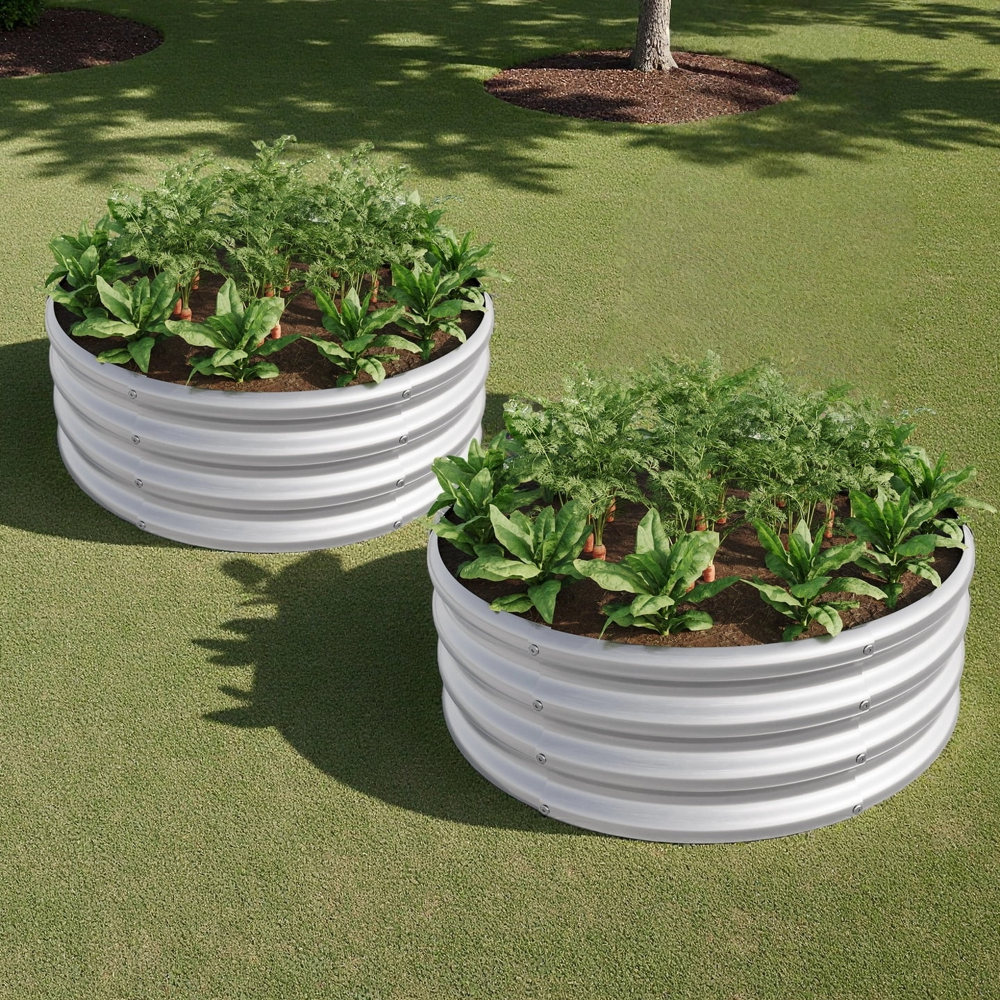 AsterOutdoor Tall Round Raised Garden Bed Planter Box Galvanized Metal 11.4 in Height / 110 Gallon Capacity, 2 pcs