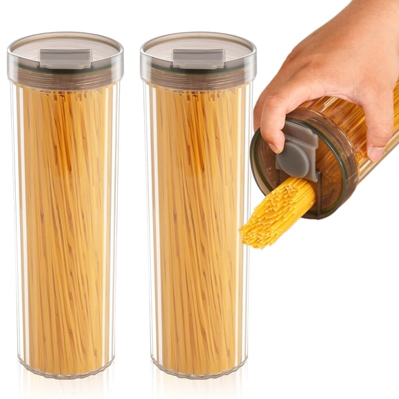 2PCS Tall Spaghetti Pasta Storage Container - 48oz Clear Pasta Holder Airtight Spaghetti Container Storage with Lid for Kitchen