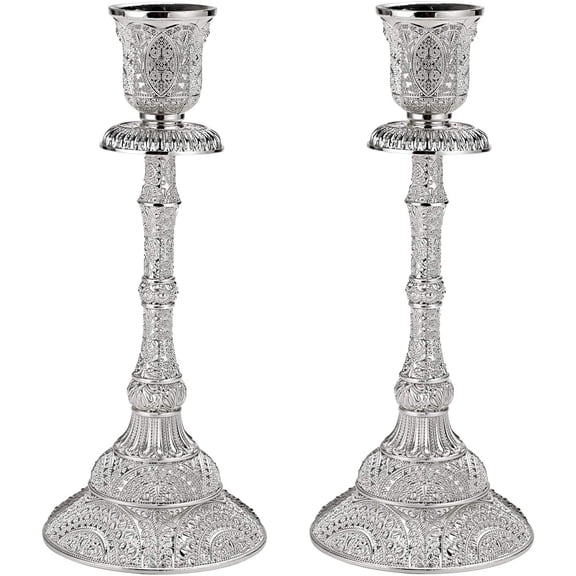 2PCS Taper Candle Holders Vintage Metal Pillar Candlestick Holders | 7.4 Inch Elegant Brass Candle Stick Holders Decors, Silver Metal Taper Candelabra Set for Wedding Dining Table Centerpieces