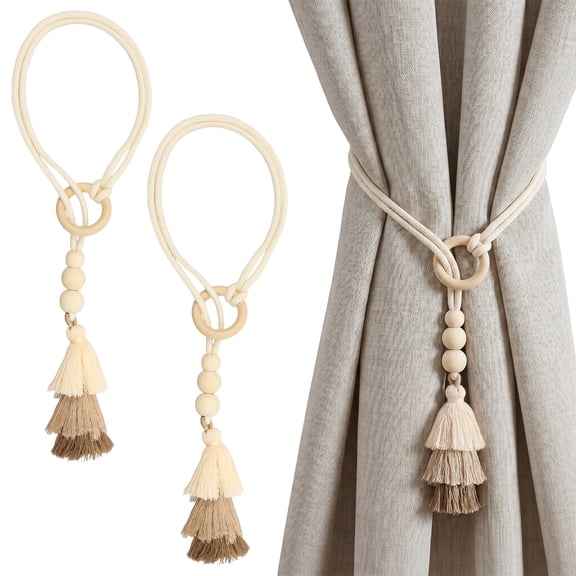2PCS Tassel Curtain Tieback Decorative Curtain Holdback for Drape Handmade Tie Back No Drilling for Home Bedroom Window Decor