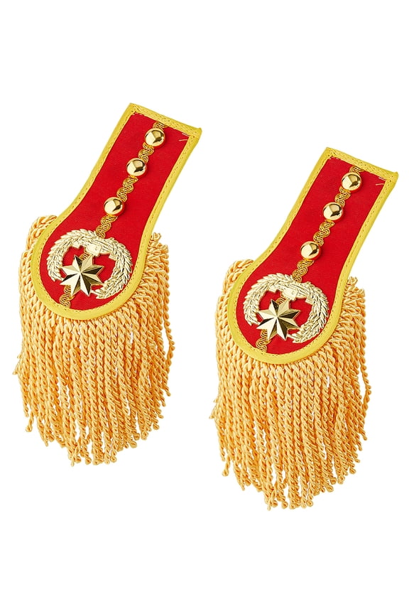 2PCS Tassel Shoulder Uniform Fringe Shoulder Epaulettes Brooch Pin with Gold Tassel Detachable Fringe Epaulettes Golden Link Chain Epaulet Punk Epaulette for Costume Decor 28cm/11" Red