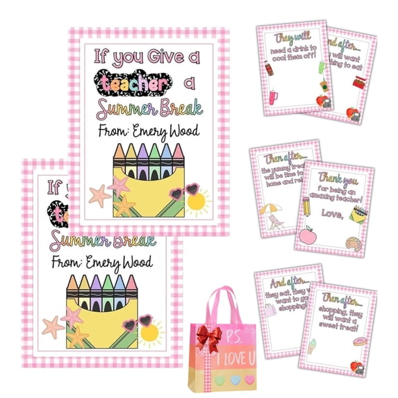 2PCS Teacher's Day Gift Card Book: If You Give a Teacher Summer Break, Thoughtful Flip Craft Keepsake with Personalized Message, Thank You for Appreciation Week & End of School Year