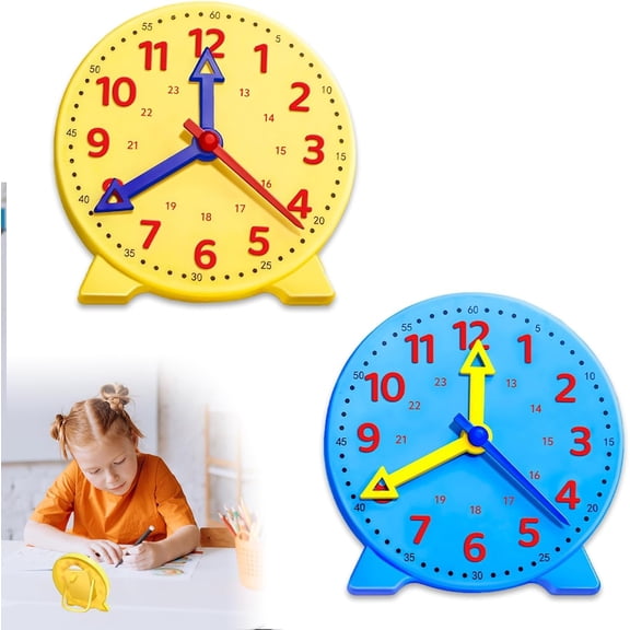 2PCS Teaching Clock for Children Learning Clock for Kids Moveable Learn to Tell the Time Clocks