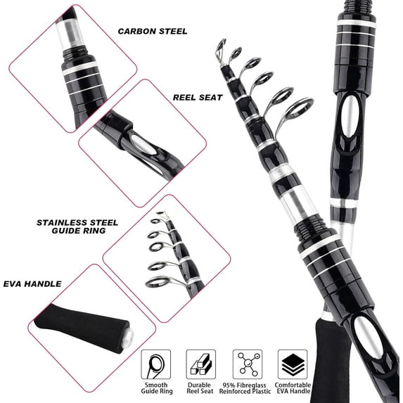 2PCS Telescopic Fishing Rods and Reels Combo Set 6.89ft Portable Spinning Kit with Storage Bag for Saltwater Freshwater