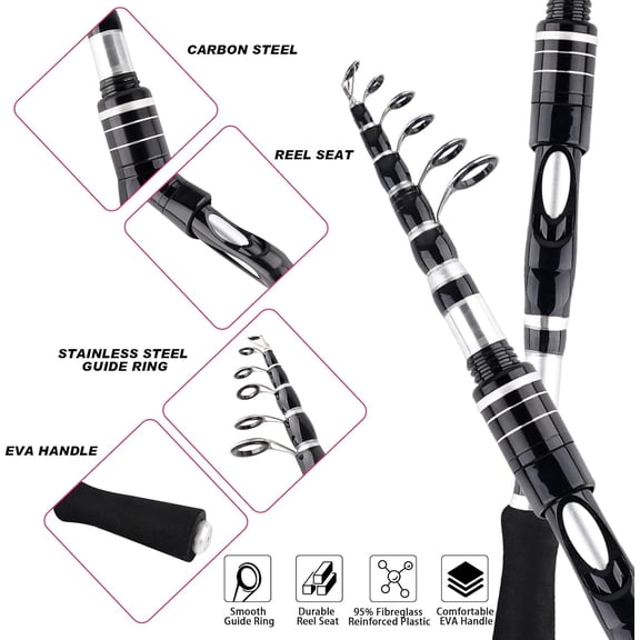2PCS Telescopic Fishing Rods and Reels Combo Set 6.89ft Portable Spinning Kit with Storage Bag for Saltwater Freshwater