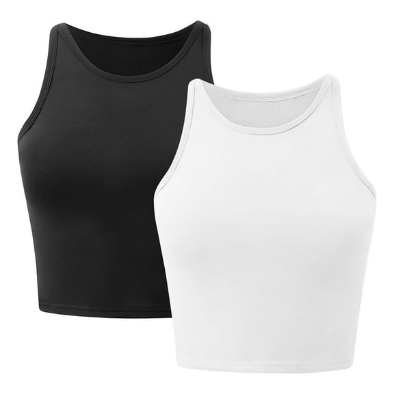 2PCS TeqHome Women Sleeveless Racer Back Tank Tops High Neck Crop Tops Camisole Yoga Shirts Athletic Undershirts Machine Washable Black White L