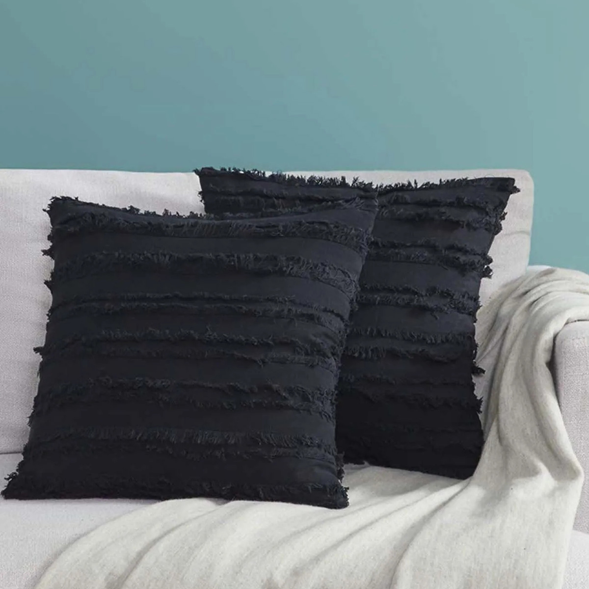 2PCS Throw Pillow Covers Decorative Tassel Macrame Pillow Case Stripe Jacquard Cushion Cover for Sofa Bed Room Home Decor Black Walmart
