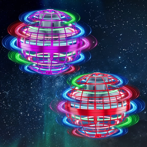 2PCS Tikduck Flying Orb Ball Toys 2026, Hover Ball Pro Flying Spinner Toy, Globe Orbi Magic UFO Smart Boomerang Hand Controlled Mini Drone RGB Cool Stuff for 6 7 8 9 10+ Kids Boys Girls