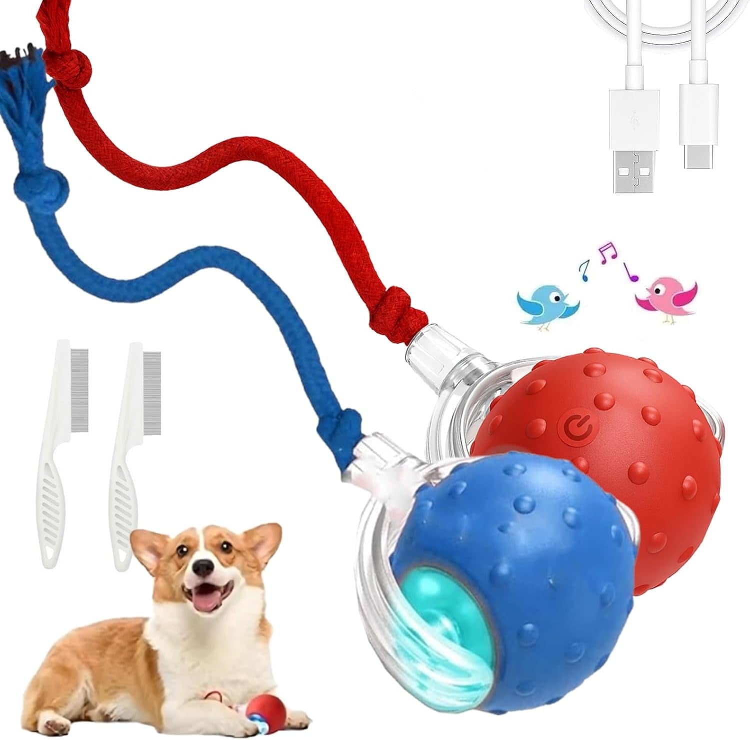 2PCS Tiny Ball Dog Toy, Tinyfetch Interactive Motion Dog Cat Toys Balls,360°Smart Automatic Rolling Electric Dogs Ball Toy with Birdsong, Fast Moving Toy for Dog and Cat,Tough Chew Proof