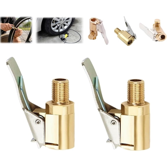 2PCS Tire Air Chuck with Clip Adapter, Brass Locking Air Chuck Tire Inflator Nozzle, Tire Inflator Hose Adapter for Air Compressor Pump, No Leakage Tire Valve Connector for Car Bike Motorcycle(wwx)