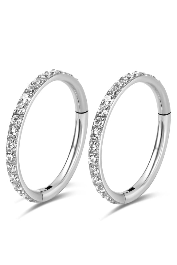 2PCS Titanium Nose Rings 16G CZ Hoop Nose Ear Clicker for Women 6mm to 10mm Hinged Segment Septum Lip Rings Tragus Conch Helix Cartilage Rook Daith Piercing Jewelry Silver- Gold