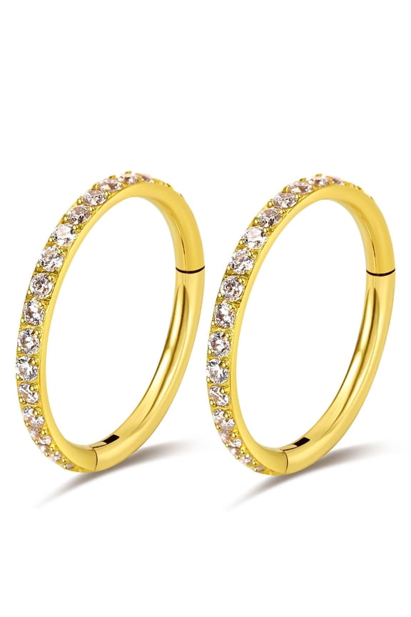 2PCS Titanium Nose Rings 16G CZ Hoop Nose Ear Clicker for Women 6mm to 10mm Hinged Segment Septum Lip Rings Tragus Conch Helix Cartilage Rook Daith Piercing Jewelry Silver- Gold