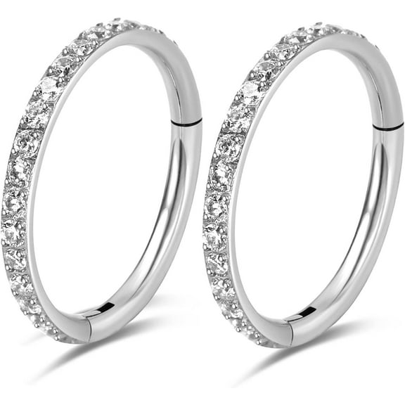 2PCS Titanium Nose Rings 16G CZ Hoop Nose Ear Clicker for Women 8mm 10mm Hinged Segment Septum Lip Rings Tragus Conch Helix Cartilage Rook Daith Piercing Jewelry Silver- Gold