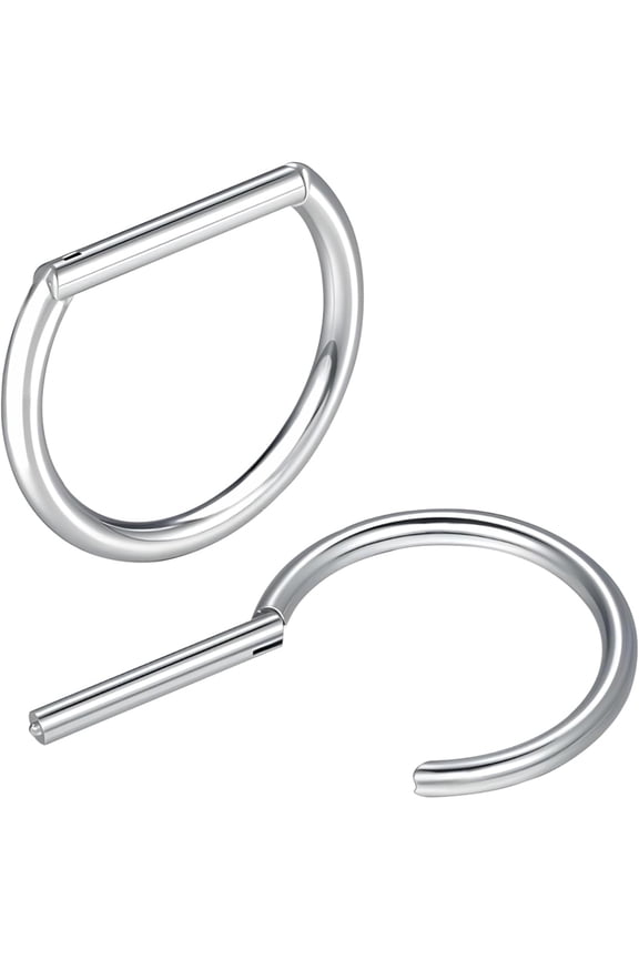 2PCS Titanium Steel D Shaped Nipple Rings 14G for Nipple Piercing Jewelry, Higned Segment Clicker Ring 12 mm Hoops Nipple Bars for Women Men, Steel Color