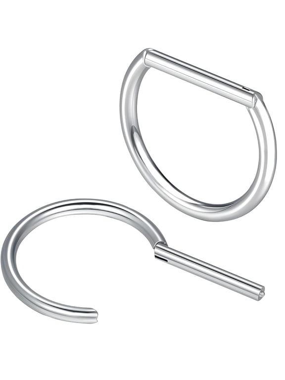 2PCS Titanium Steel D Shaped Nipple Rings 14G for Nipple Piercing Jewelry, Higned Segment Clicker Ring 12 mm Hoops Nipple Bars for Steel Color