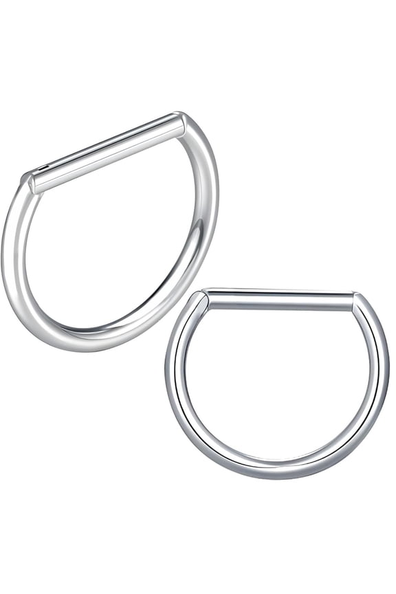 2PCS Titanium Steel D Shaped Nipple Rings 14G for Nipple Piercing Jewelry, Higned Segment Clicker Ring 12 mm Hoops Nipple