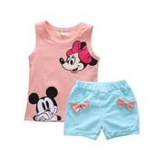 2PCS Toddler Baby Girls Summer Outfits T-shirt Tank Tops Vest+ Shorts Clothes Set