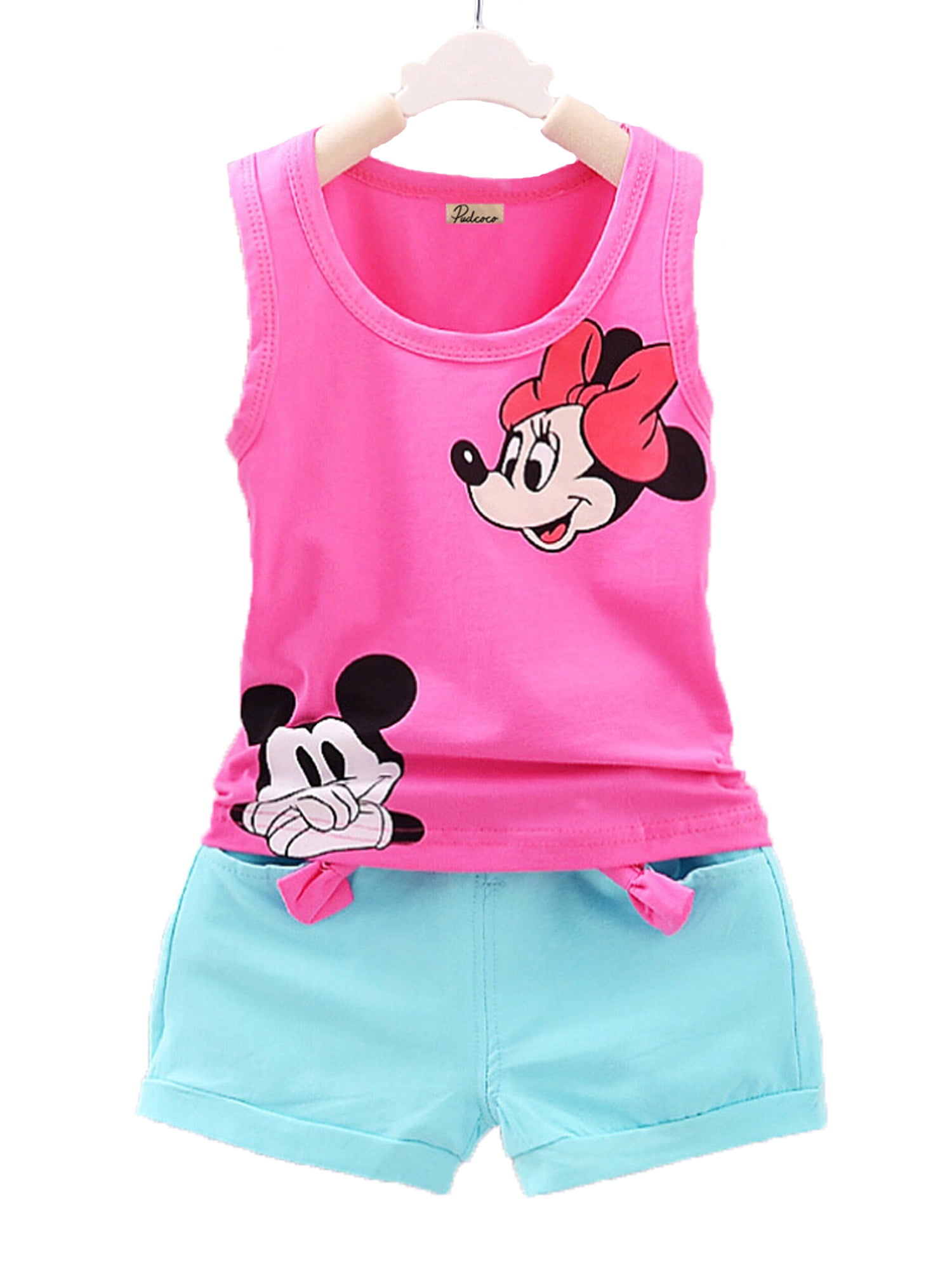 2PCS Toddler Baby Girls Summer Outfits T-shirt Tank Tops Vest+ Shorts Clothes Set