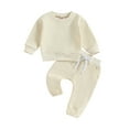 thumbnail image 1 of 2PCS Toddler Boy Girl Fall Outfit 6M 12M 18M 24M 3Y Unisex Baby Solid Color Clothes Long Sleeve Sweatshirt Tops Drawstring Pants Sets, 1 of 10