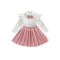 thumbnail image 1 of 2PCS Toddler Girls Fall Outfits, Long Sleeve Mock Neck Ruffle Tops + Pleated Skirt Set, 1 of 9