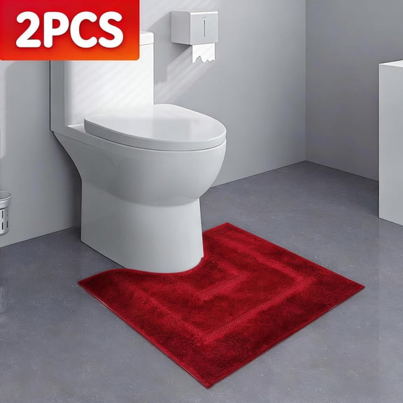 2PCS Toilet Rugs U Shaped 16x20, Bathroom Toilet Mat, Extra-Soft Plush Bath Bathroom Rug, Super Water Absorption, Non-Slip, Thick, Machine Wash and Easier to Dry for Bathroom, Red