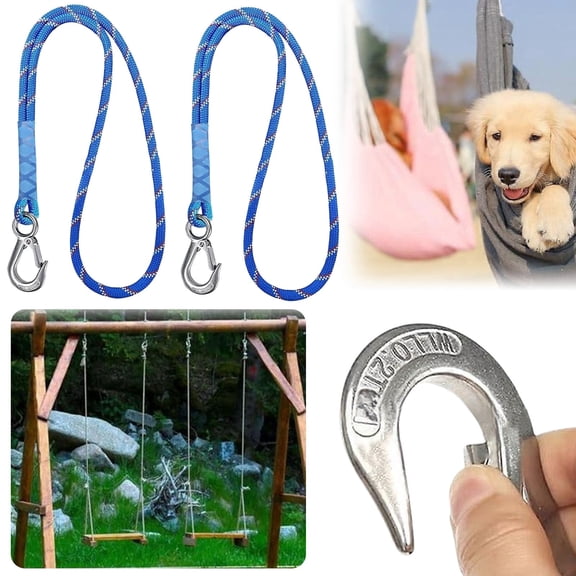 2PCS Tree Swing Straps, Tree Swing Rope, Swing Attachments for Swing Set, 19.68 Inch Polyester HaMMock Swing Suspension Kit with 2 Stainless Steel Hooks, Suitable for Outdoor Camping Trips,Blue