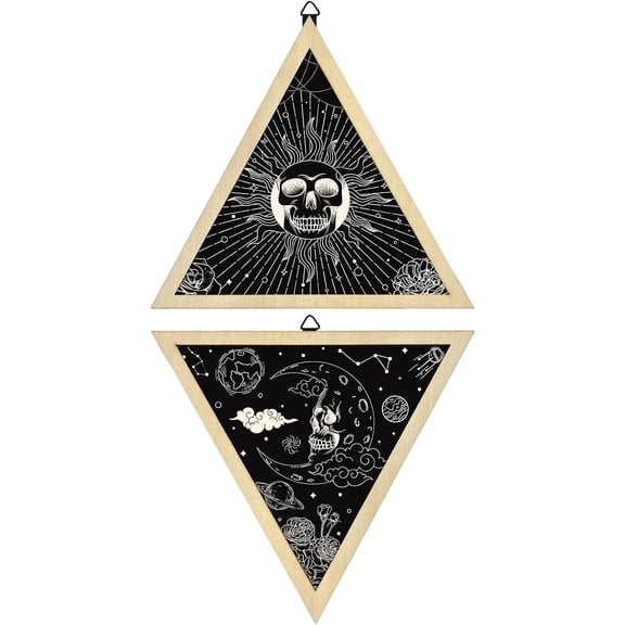 2PCS Triangle Pendulum Board 10 Wall Hanging Ornament Tarot Sun Moon Boho Wooden Wall Decor Metaysical Message Board Wooden Mysterious Board for Home Decor Supplies