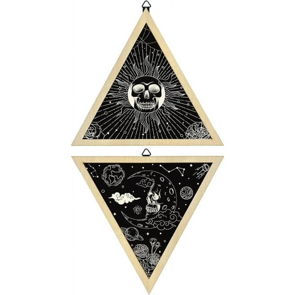 2PCS Triangle Pendulum Board 10 Wall Hanging Ornament Tarot Sun Moon Boho Wooden Wall Decor Metaysical Message Board Wooden Mysterious Board