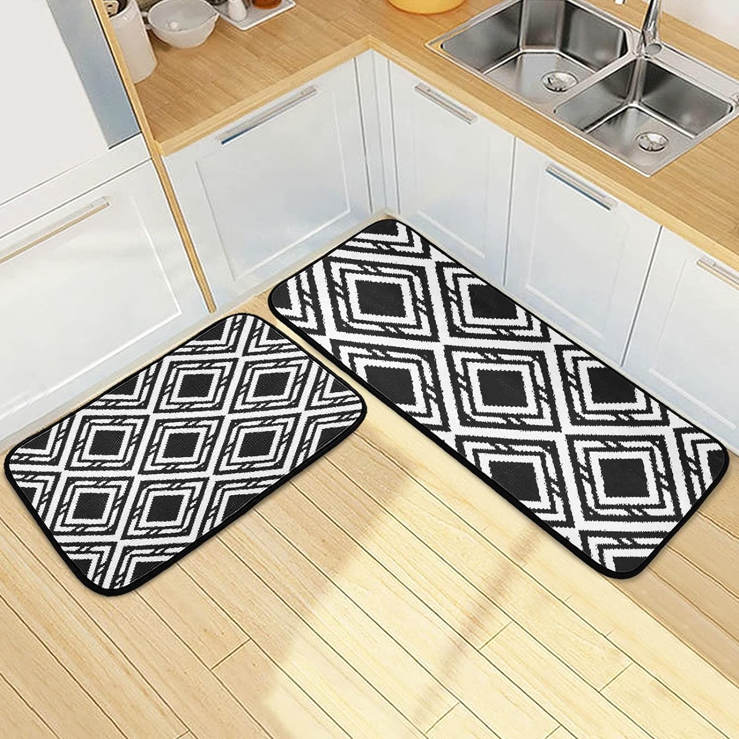 2PCS Tribal Ethnic Aztec Style Kitchen Rug and Mat Vortex Spiral