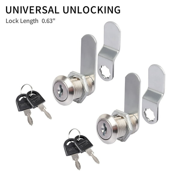 2PCS Tubular Cam Lock with 5/8" Cylinder--Chrome Finish, Keyed Alike, RV Lock Replacement, Cabinet Lock, ATM, Vending Machine Lock, Tool Box Lock, File Cabinet, Camper Lock