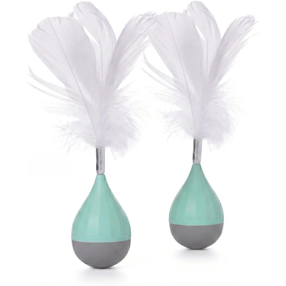 2PCS Tumbler Cat Toy with Natural Feathers, Interactive Roly-Poly Kitten Toy for Indoor Cats, Automatic Shaking Enrichment Toy for Boredom Relief and Exercise (Green)