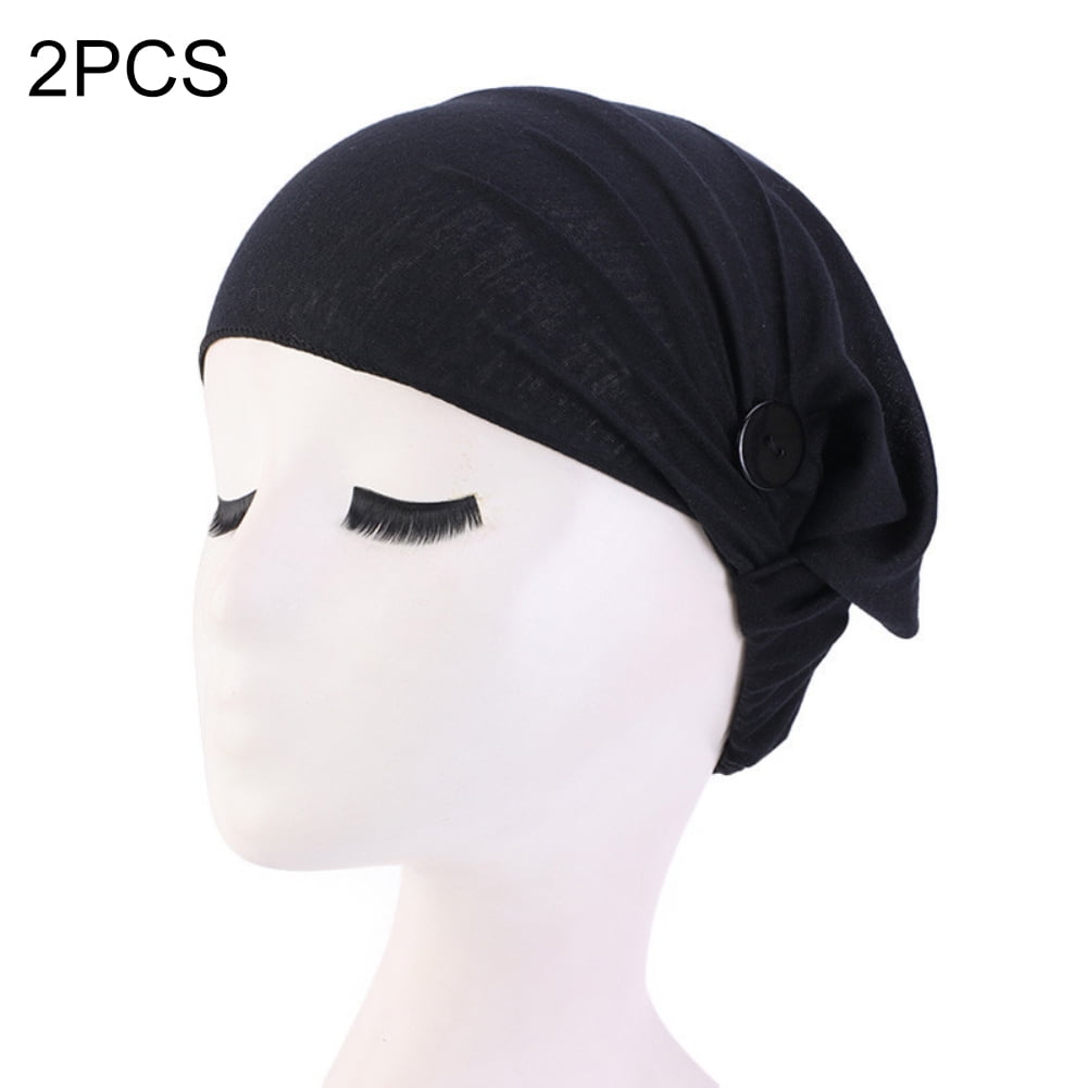 2PCS Turban Head Band with Buttons,Soild Color Head Buttons Wrap ...