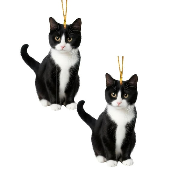2PCS Tuxedo Cat Christmas Ornaments – Cute Black & White Cat Acrylic Decorations for Tree, Home & Holiday Gifts