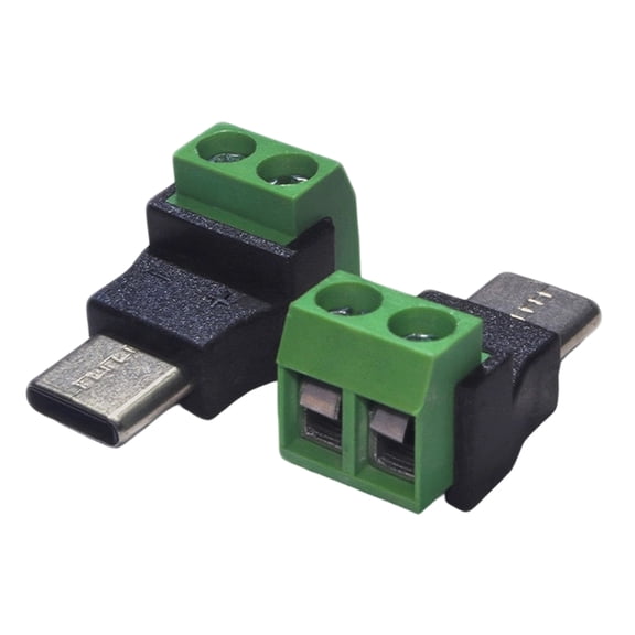 2PCS Type C to 2Pin Green Terminals Adapters Without Welding 5V3A Charging Connector for Tablets Without Data Transfer