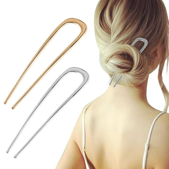 2PCS U-Shaped Large 5.5 Inch Metal Hair Pins for Women and Girls, Vintage Gold and Silver Hair Pins for Buns, Long and Thick Hair