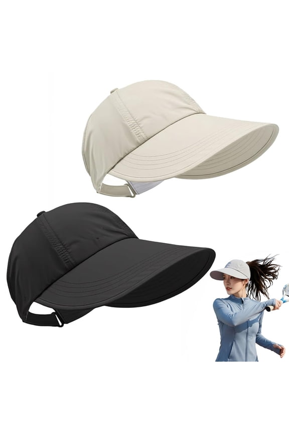 2PCS UPF Sun Protection Baseball Hat for Men and Women, Adjustable UV Protection Wide Brim Quick-Dry Cap, Ponytail Friendly Open-Top Visor