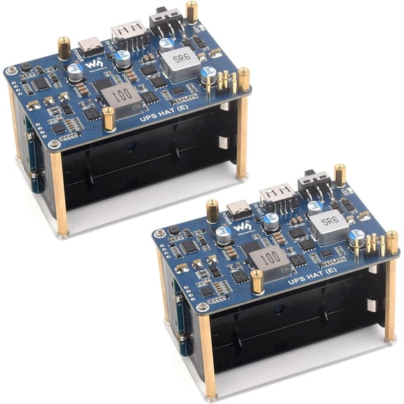 2PCS UPS HAT (E), Compatible with 5/4B/3B+, Bi-Directional Fast Charging, 5V 6A Output, Pogo Pins Connector