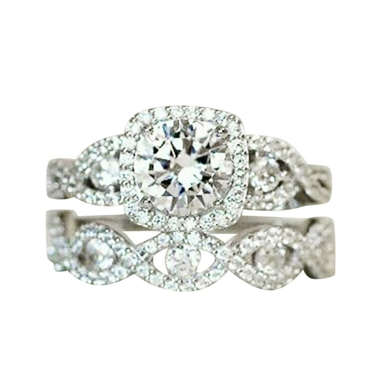 2PCS US 6 To 10 Silver Promise Rings Delicate Design Knot Set Diamond Fashion Ring Light High Grade Ring plus Size Rings for Women Size 11 12 Cute Rings Rings Big Women