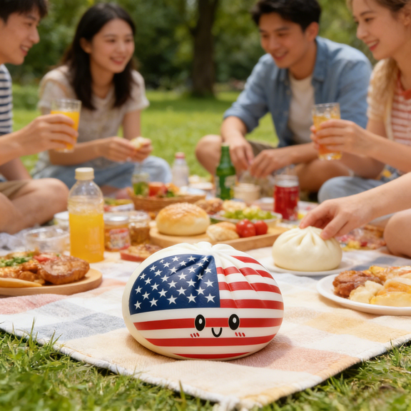 2PCS US Flag Bun Hand Pinching Squishies with Steams, 250th Anniversary Decompression Dumpling Stress Ball Relieving Release