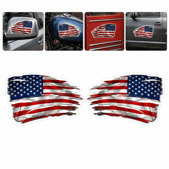 2PCS USA Flag Car Mirror Stickers, Waterproof Distressed American Flag Vinyl Decals for Motorcycles Trucks Cars Laptops Toolboxes, Patriotic 4th of July Decor