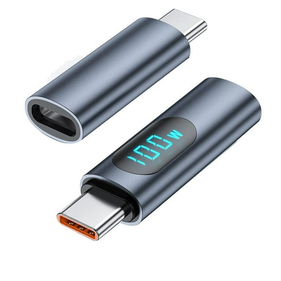 2PCS USB C Adapter LED Display PD 100W Male to Female Fast Power Meter Tester, USB-C Charger Monitor Extender Adapter,2 x USB C Adapter,space blue