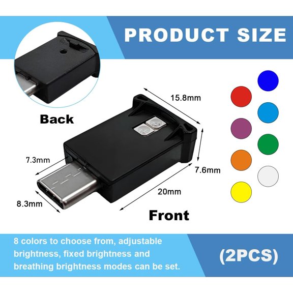 2PCS USB LED Car Atmosphere Lamp, 8 Color Plug In RGB Night Light for Interior Decoration, Mini Portable Adjustable Bright Ambient Lamp Universal Most Vehicles