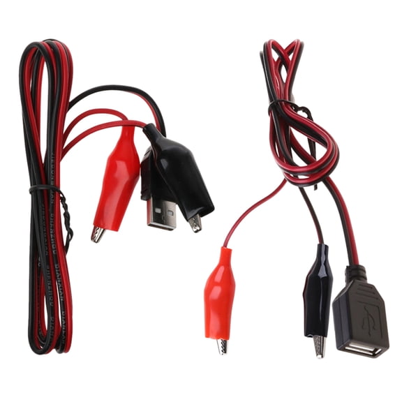 2PCS USB to Alligators Clip Leads 5V 3A Power Cable Copper Alligators Clip for Electronics Testing & Charging