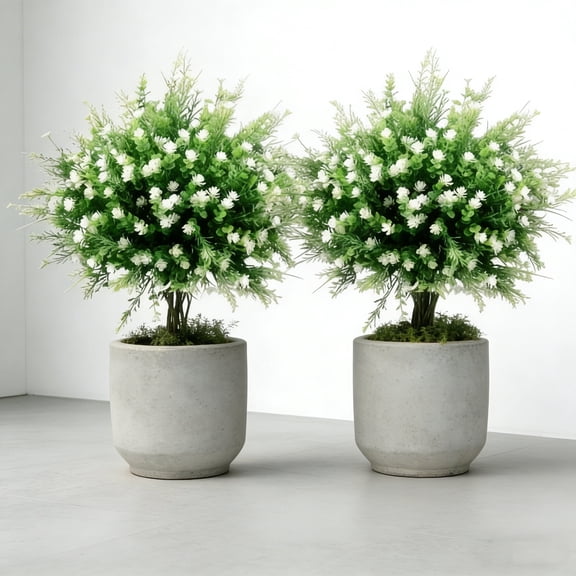 2 Pack UV Resistant Artificial White Camellia Trees for Outdoor Patio Garden Yard Decor
