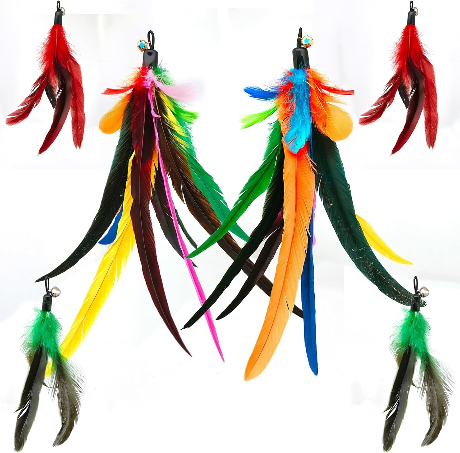 miwoowim Cat Toys Interactive for Indoor Cats, 2PCS Ultra-Long Teaser(50"+38")+9PCS Da Bird Feather Refills, Fishing Pole Toy,Retractable Cat Wand Toy and Feather Toys Refills Attachment Replacement