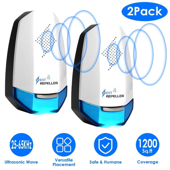 2PCS Ultrasonic Pest Repeller with Night Light, Plug In Pest Mice Repellent Indoor Roach Bed Bug Mouse Rodent Mosquito Killer for Bedroom Garage Warehouse Office