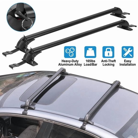 2PCS Universal 110cm/43-inch Car Roof Rack Cross Bar w/ Anti-Theft Lock Adjustable Window Frame for bike kayak cargo luggage
