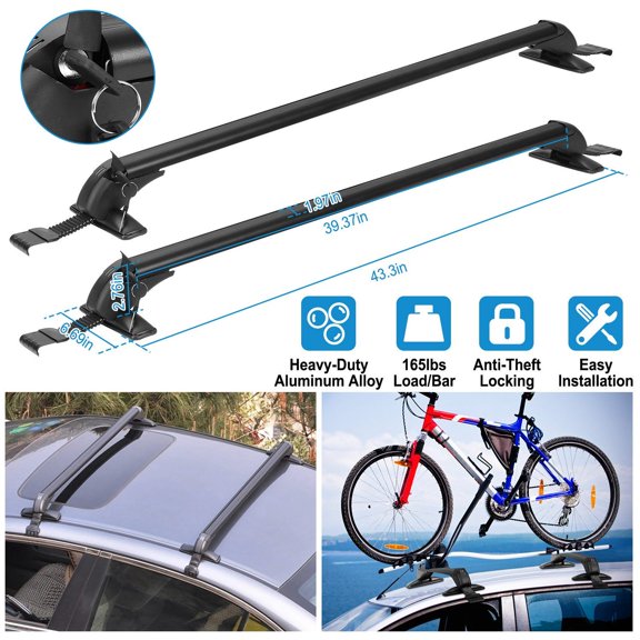 2PCS Universal 43"Car Roof Rack Cross Bars with Anti-Theft Lock Adjustable Aluminum Window Frame Crossbars for Bike Kayak Cargo Luggage